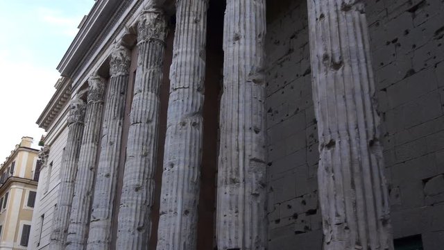 sunset twilight rome city temple of hadrian walking panorama 4k italy
