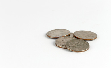 US quarter coins isolated on white background