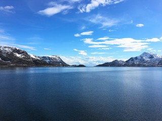 Obraz premium Landscape in Raftsundet strait in Lofoten/Vesteraalen in Northern Norway.