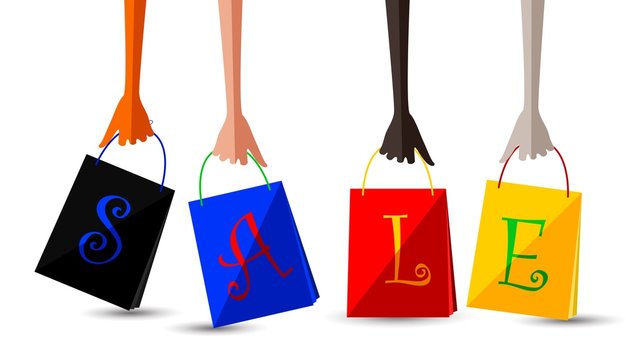 Sale icon with shopping bag set