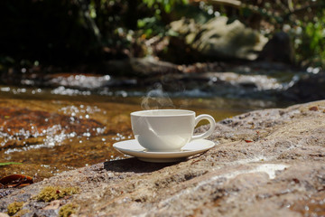 Refreshments and coffee on the rocks at the waterfalls.