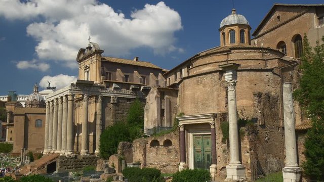 summer day tempio del divo romolo famous roman forum panorama 4k italy
