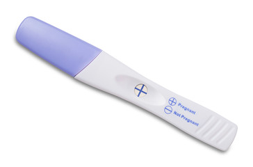 Positive White Plastic Pregnancy Test Isolated on White Background