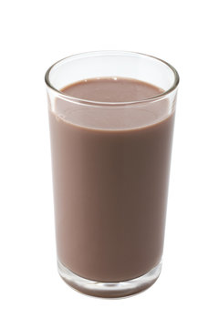 glass of chocolate milk isolated on white background with clipping path