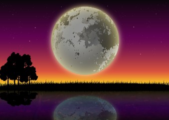 Obraz na płótnie Canvas Ocean in the night with full moon