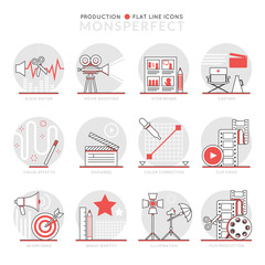 Infographics Icons Elements about Production. Flat Thin Line Icons Set Pictogram for Website and Mobile Application Graphics.