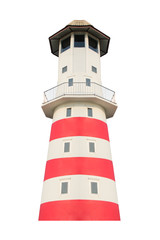 Red lighthouse isolated on white background.