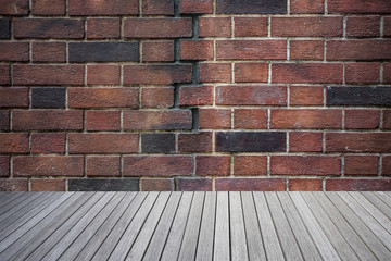 Empty top wooden table and stone wall pattern