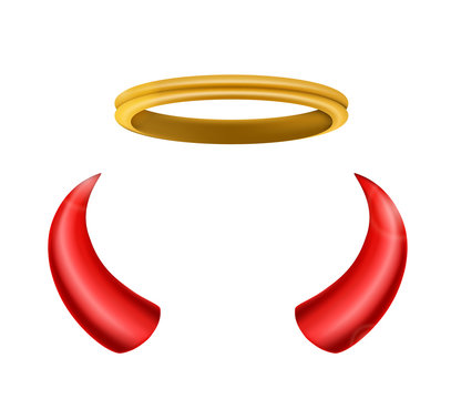 angel's halo and devil's horns isolated on white background