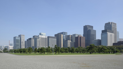 Fototapeta na wymiar Tokyo, Chiyoda skyline from Imperial Palace