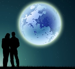Naklejka premium man and woman silhouette on night background