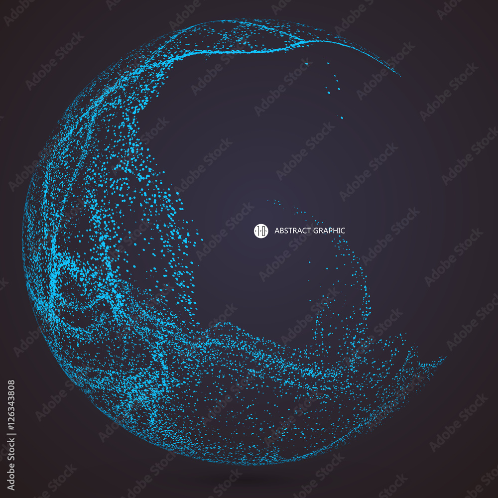 Poster irregular abstract graphics, dynamic particle composition.