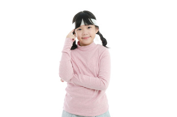 asian girl thinking on white background