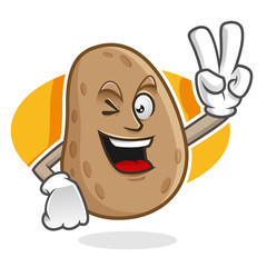 Peace potato mascot, potato character, potato cartoon