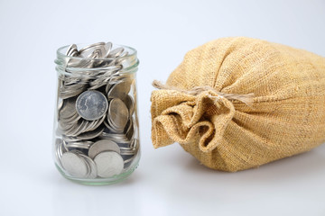 business finance. save money for investment concept money bag