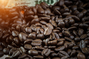 Roasted coffee with warm light.