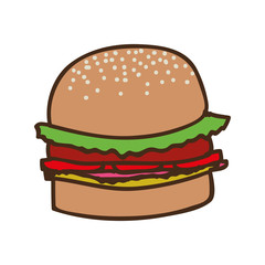 hamburger with vegetables icon over white background. draw design. vector illustration