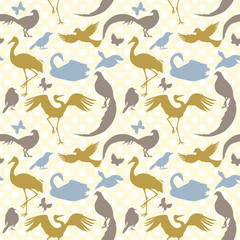 Baby and kids style background with birds, seamless pattern 