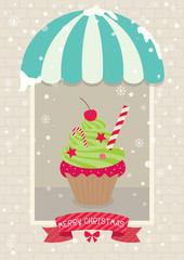 Cupcake decoration into chirstmas tree for merry christmas holiday party in cafe shop.Illustration vector pastel colors.