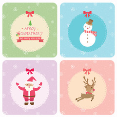 Merry christmas and happy new year card with cute ornaments.Illustration vector pastel colors.