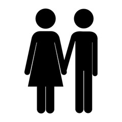 silhouette of couple holding hands icon over white background. pictogram design. vector illustration