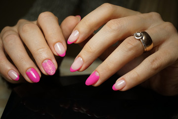 Beautiful bright natural nails with perfect clean manicure. Nail drill machine and cuticle nipper are used simultaneously to make such a clean manicure.