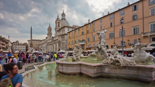 summer day rome famous piazza navona fountain panorama 4k time lapse italy
