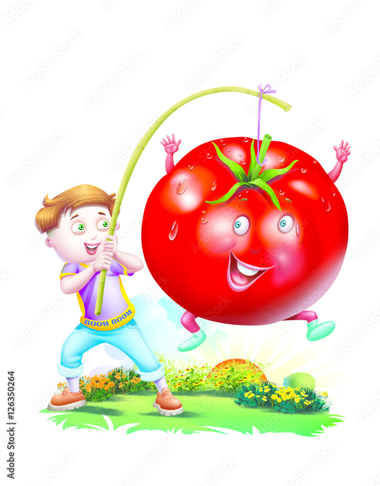 Sticker Boy with a big tomato