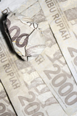 macro close up crumpled rupiah indonesia money