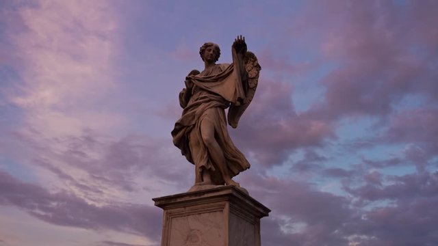 rome city sunset sky sant'angelo bridge statue 4k time lapse italy
