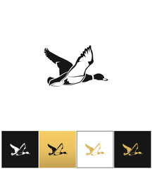 Flying duck silhouette or hunting target vector icon