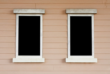 Obraz na płótnie Canvas dual or two old wood white window with big black screen on the w