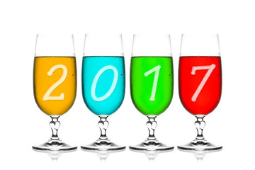 Happy New Year 2017 and Merry Christmas on red wine, apple wine,