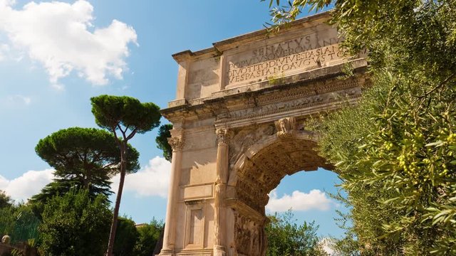 summer day roman forum arch of titus famous view 4k time lapse rome italy
