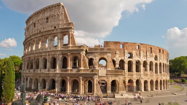 summer day sunny sky most famous rome front colosseum panorama 4k time lapse italy
