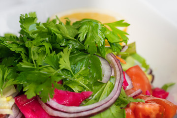 Salad with tomatoes, onions and parsley