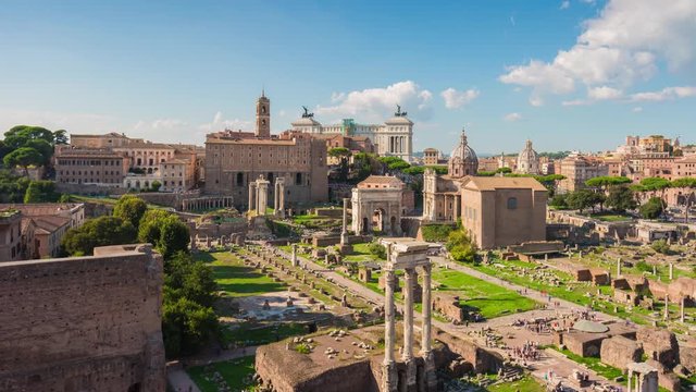 rome city summer day tourist most famous roman forum panorama 4k time lapse italy
