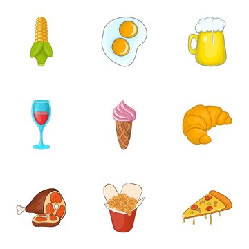 Calorie food icons set. Cartoon illustration of 9 calorie food vector icons for web