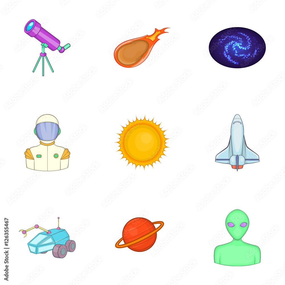 Aufkleber outer space icons set. cartoon illustration of 9 outer space vector icons for web