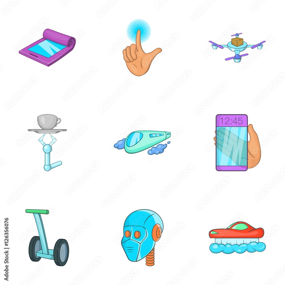 Poster new feature icons set. cartoon illustration of 9 new feature vector icons for web