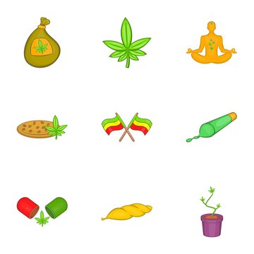 Marijuana icons set. Cartoon illustration of 9 marijuana vector icons for web