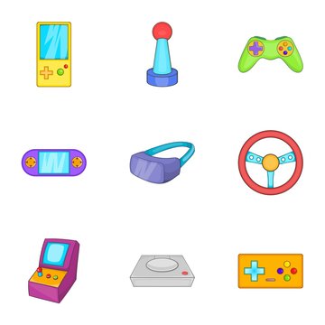 Play console icons set. Cartoon illustration of 9 play console vector icons for web