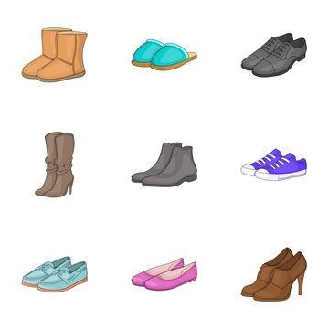 Types of shoes icons set. Cartoon illustration of 9 types of shoes vector icons for web