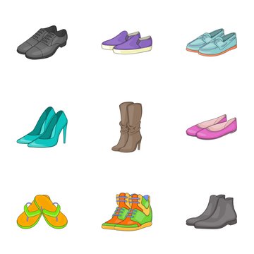 Kind of shoes icons set. Cartoon illustration of 9 kind of shoes vector icons for web