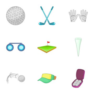 Active golf icons set. Cartoon illustration of 9 active golf vector icons for web