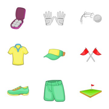Training golf icons set. Cartoon illustration of 9 training golf vector icons for web