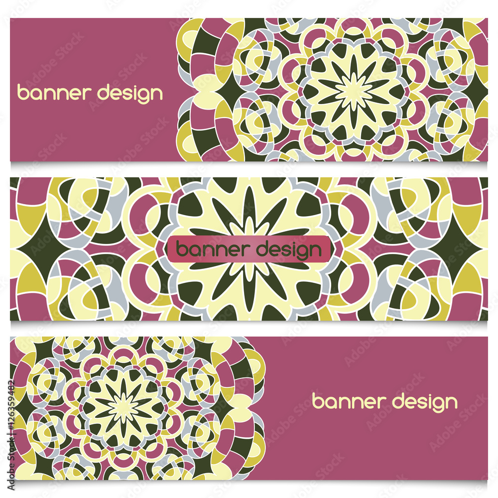 Poster abstract geometric header vector background with mandala. set of vector banners with abstract geomet