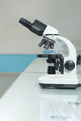Laboratory Microscope. Scientific research background.