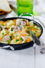Pea soup with smoked mackerel