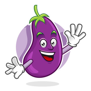 Greeting eggplant mascot, eggplant character, eggplant cartoon